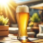 DALL·E 2023-11-12 17.24.04 - A high-quality image of a refreshing wheat beer in a tall glass, basking in the sunlight. The beer should be a pale golden color, cloudy, with a rich,.png